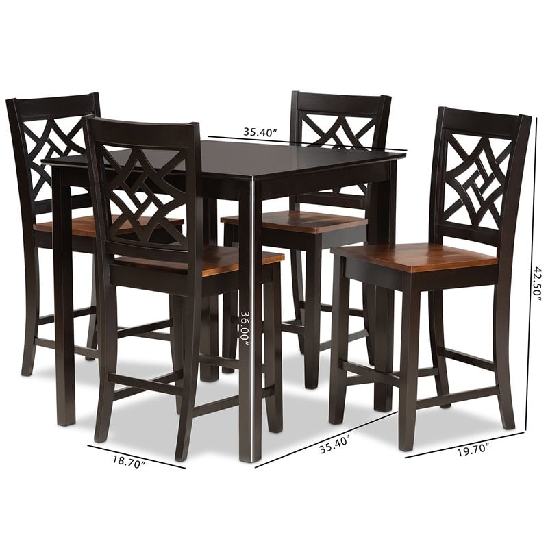 Baxton Studio Two-Tone Dark Brown and Walnut Brown Finished Wood 5-Piece Pub Set