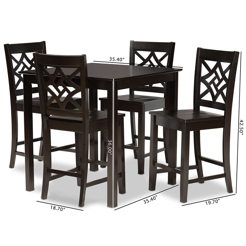 Baxton Studio Nicolette Transitional Dark Brown Finished Wood 5-Piece Pub Set