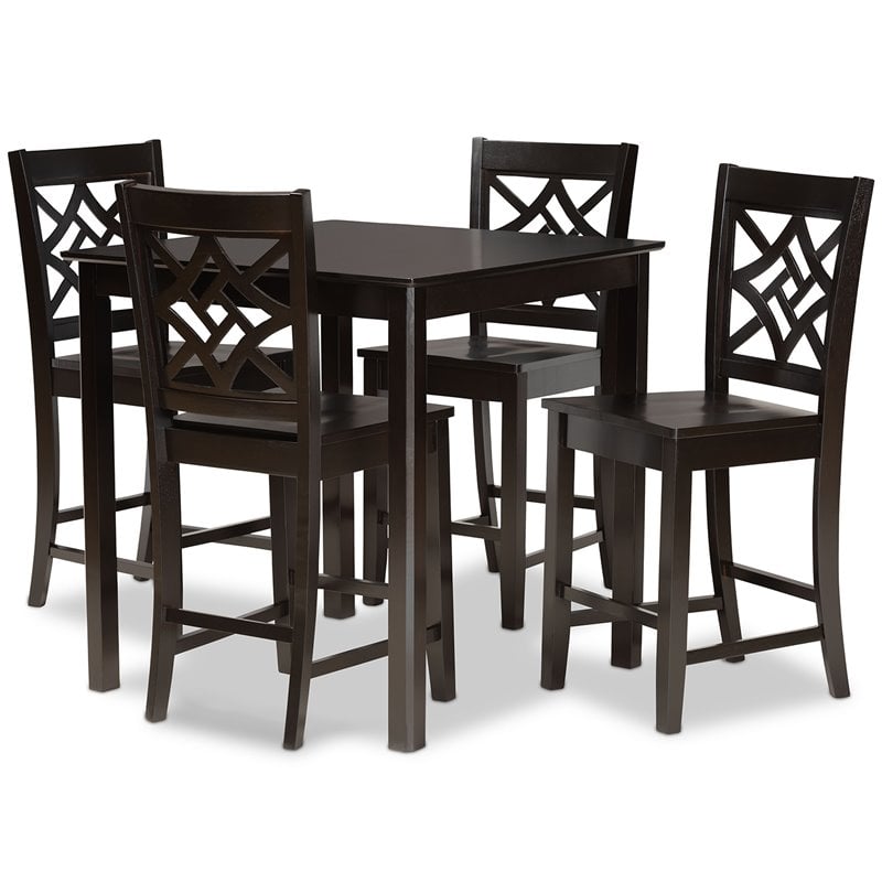 Baxton Studio Nicolette Transitional Dark Brown Finished Wood 5-Piece Pub Set