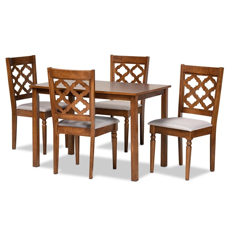 Baxton Studio Grey Fabric Upholstered and Brown Finished Wood 5-Piece Dining Set