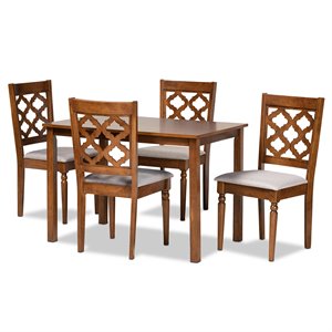 baxton studio grey fabric upholstered and brown finished wood 5-piece dining set