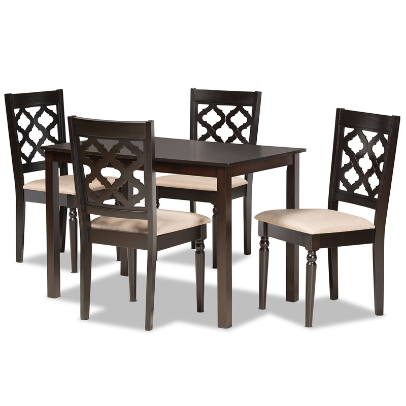 Baxton Studio Sand Fabric Upholstered and Brown Finished Wood 5-Piece Dining Set