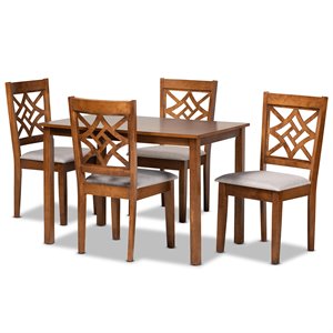 baxton studio grey fabric upholstered and brown finished wood 5-piece dining set