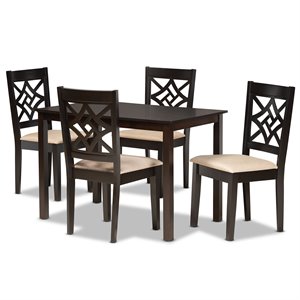 Baxton Studio Sand Fabric Upholstered and Brown Finished Wood 5-Piece Dining Set