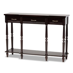 baxton studio french provincial dark brown finished wood 3-drawer console table