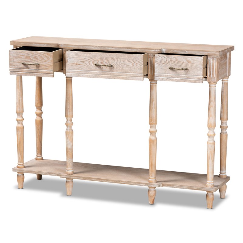 Baxton Studio Rustic Whitewashed Brown Finished Wood 3-Drawer Console Table