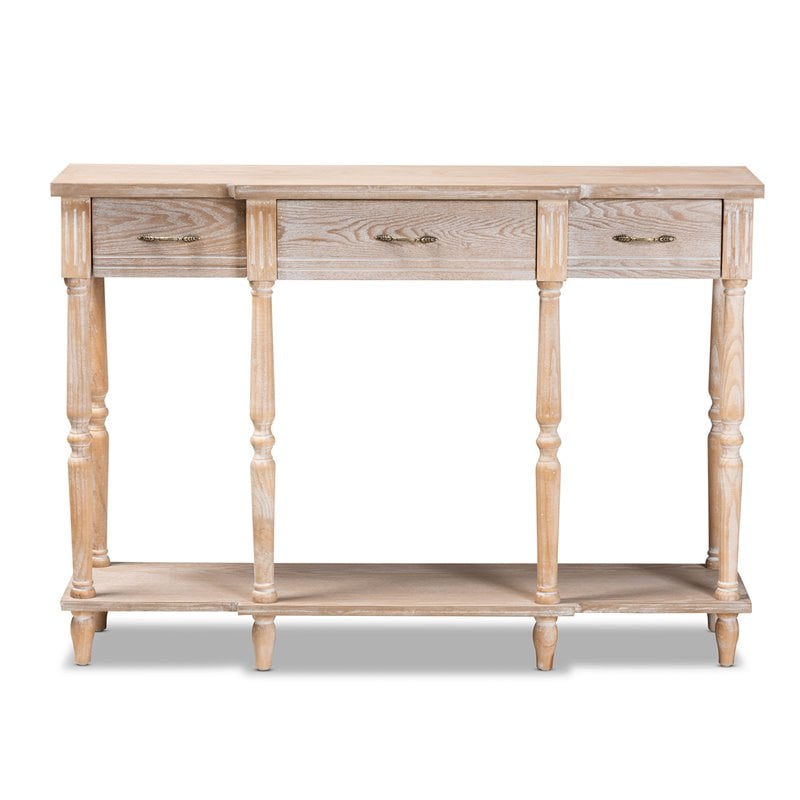 Baxton Studio Rustic Whitewashed Brown Finished Wood 3-Drawer Console Table