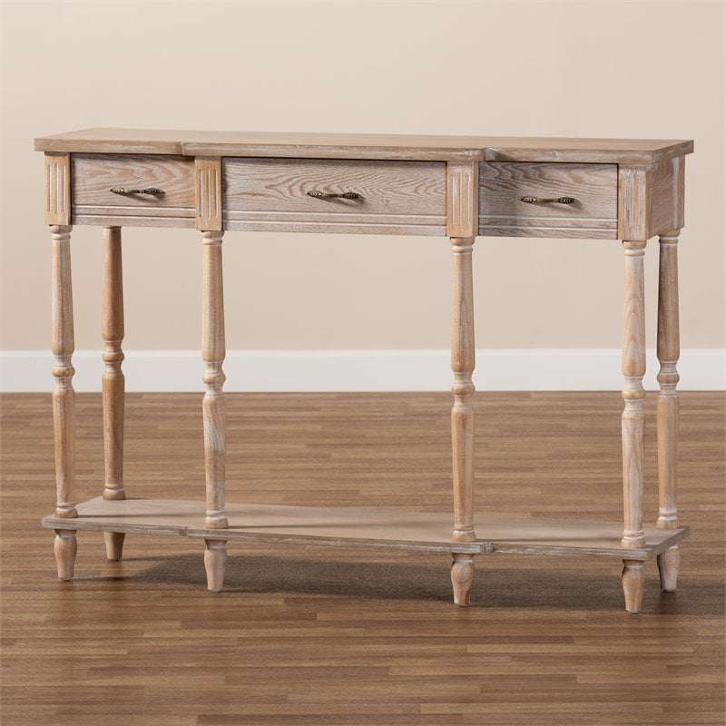 Baxton Studio Rustic Whitewashed Brown Finished Wood 3-Drawer Console Table