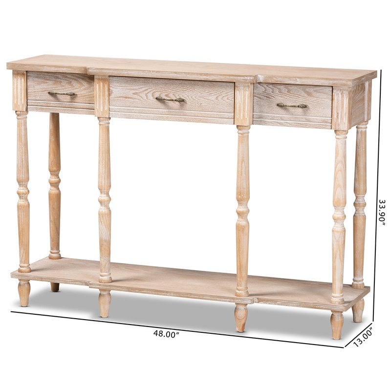 Baxton Studio Rustic Whitewashed Brown Finished Wood 3-Drawer Console Table
