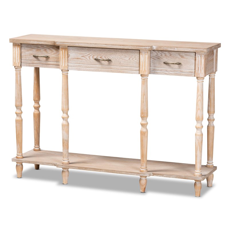 Baxton Studio Rustic Whitewashed Brown Finished Wood 3-Drawer Console Table