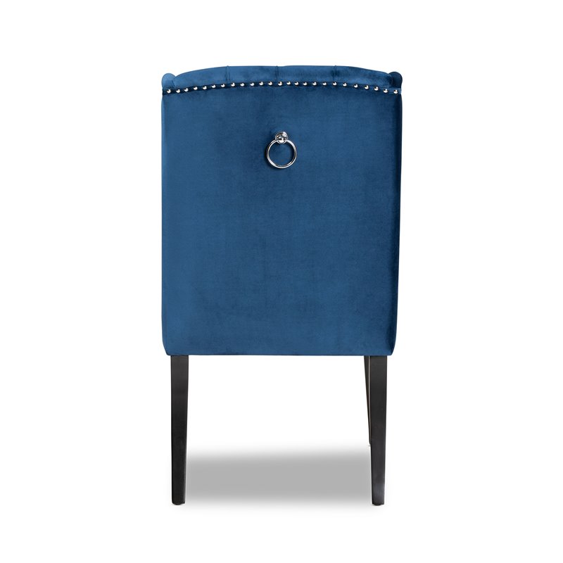 Baxton Studio Blue Upholstered and Brown Finished Wood Wingback Dining Chair