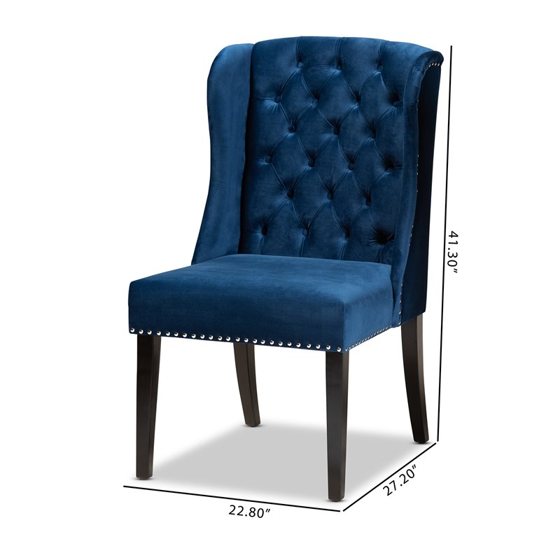 Baxton Studio Blue Upholstered and Brown Finished Wood Wingback Dining Chair