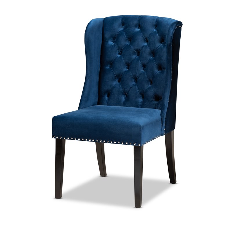 Baxton Studio Blue Upholstered and Brown Finished Wood Wingback Dining Chair