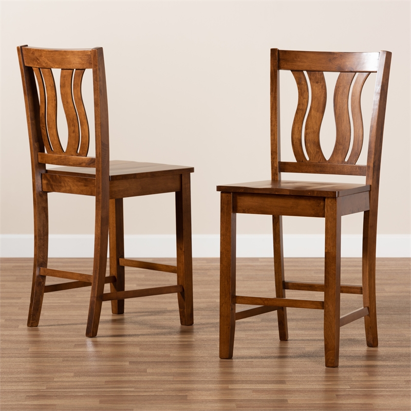 Baxton Studio Walnut Brown Finished Wood 2-Piece Counter Stool Set