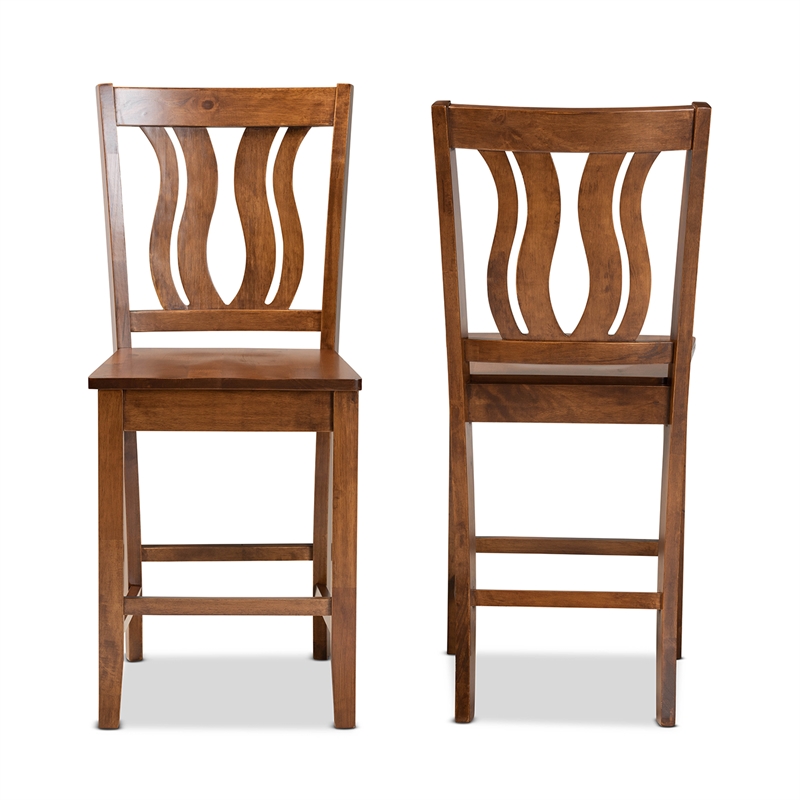 Baxton Studio Walnut Brown Finished Wood 2-Piece Counter Stool Set