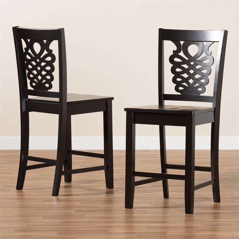 Baxton Studio Dark Brown Finished Wood 2-Piece Counter Stool Set