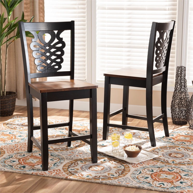 Baxton Studio Two-Tone Brown Finished Wood 2-Piece Counter Stool Set