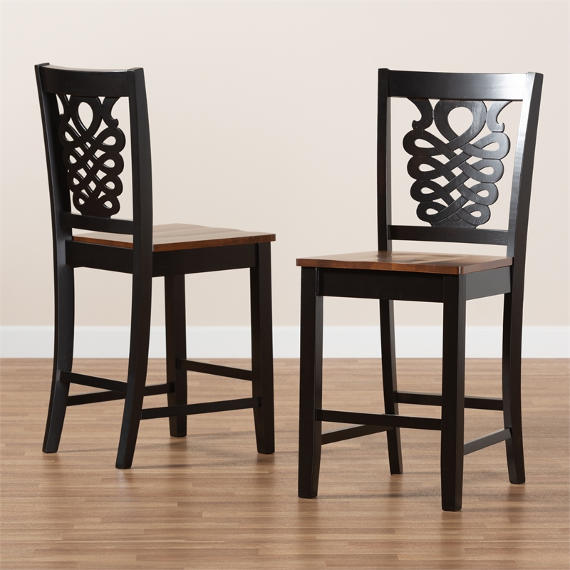 Baxton Studio Two-Tone Brown Finished Wood 2-Piece Counter Stool Set