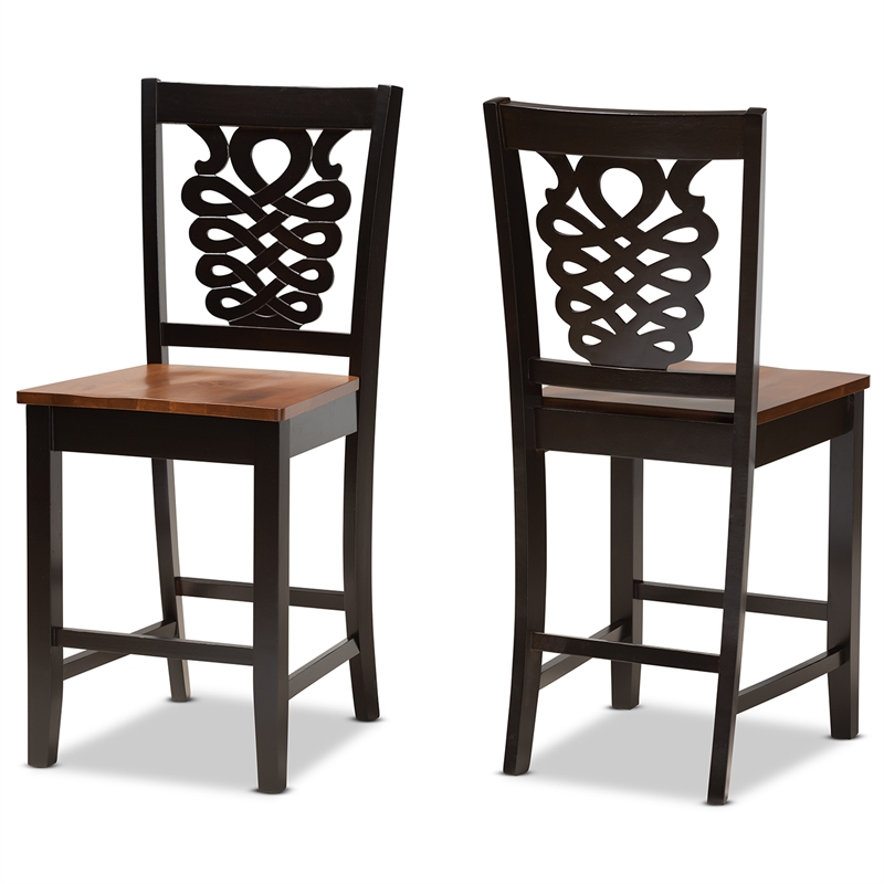 Baxton Studio Two-Tone Brown Finished Wood 2-Piece Counter Stool Set