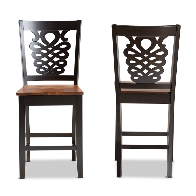 Baxton Studio Two-Tone Brown Finished Wood 2-Piece Counter Stool Set