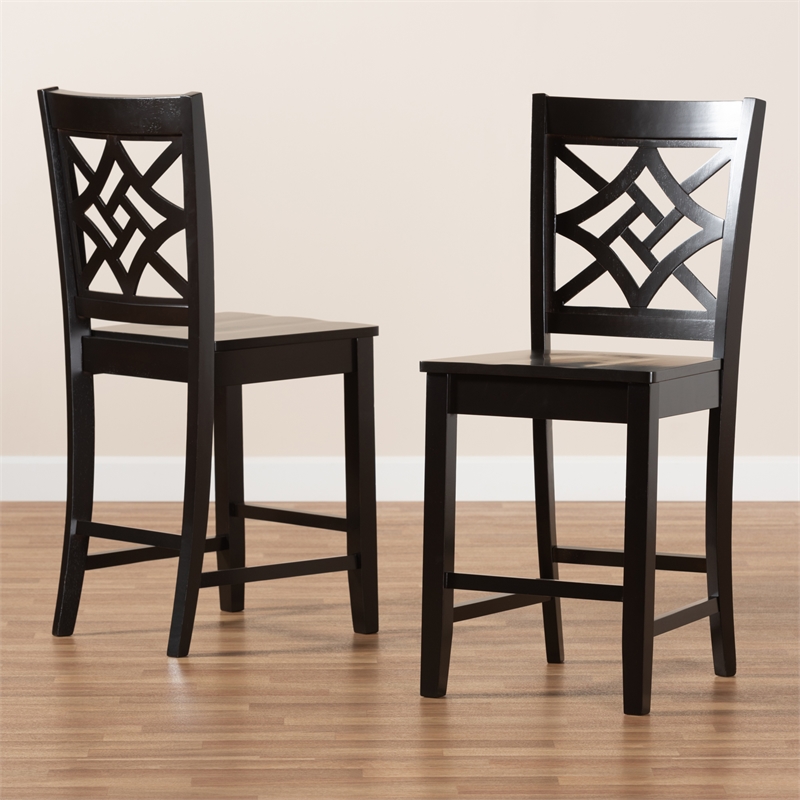Baxton Studio Dark Brown Finished Wood 2-Piece Counter Stool Set