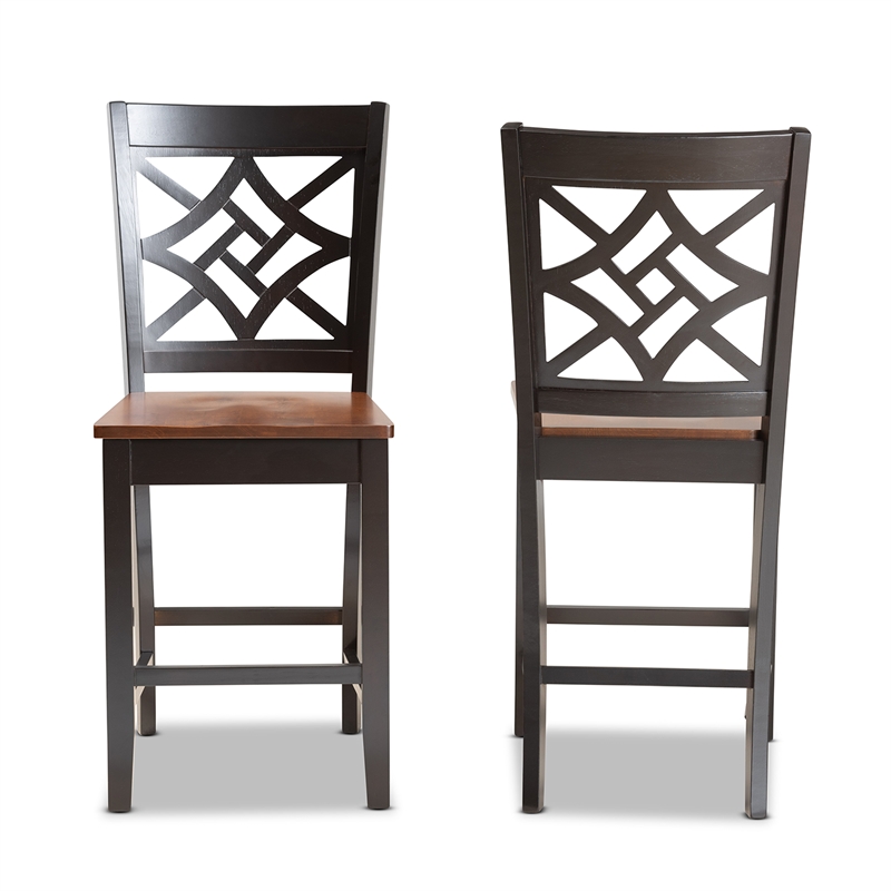 Baxton Studio Two-Tone Brown Finished Wood 2-Piece Counter Stool Set