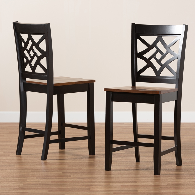 Baxton Studio Two-Tone Brown Finished Wood 2-Piece Counter Stool Set