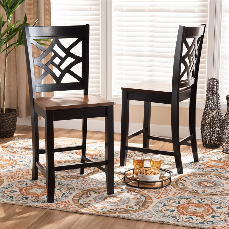 Baxton Studio Two-Tone Brown Finished Wood 2-Piece Counter Stool Set
