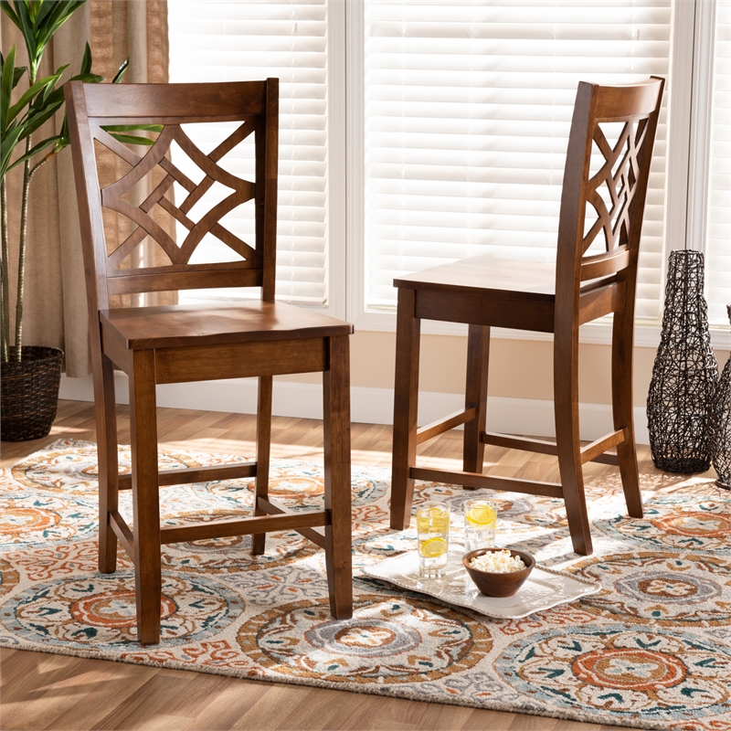 Baxton Studio Walnut Brown Finished Wood 2-Piece Counter Stool Set
