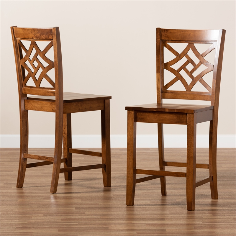 Baxton Studio Walnut Brown Finished Wood 2-Piece Counter Stool Set