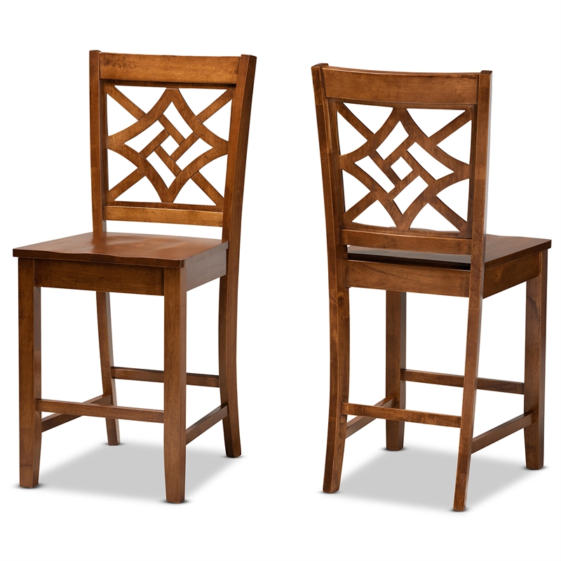Baxton Studio Walnut Brown Finished Wood 2-Piece Counter Stool Set