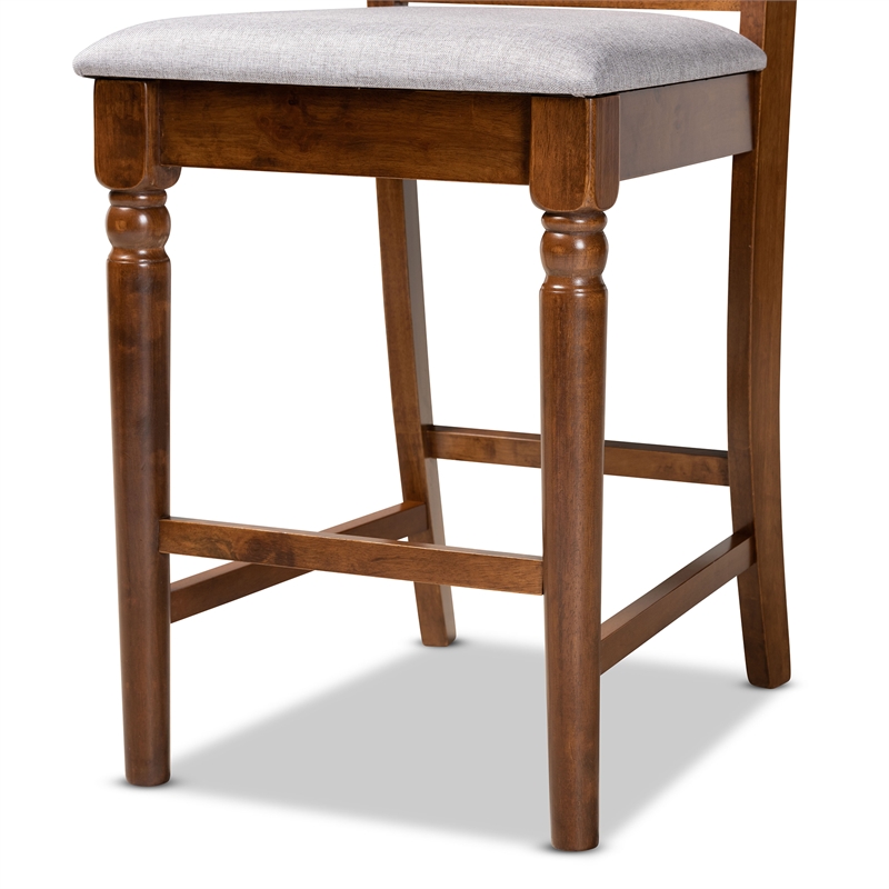 Baxton Studio Grey Upholstered and Brown Finished Wood 2-Piece Counter Stool Set