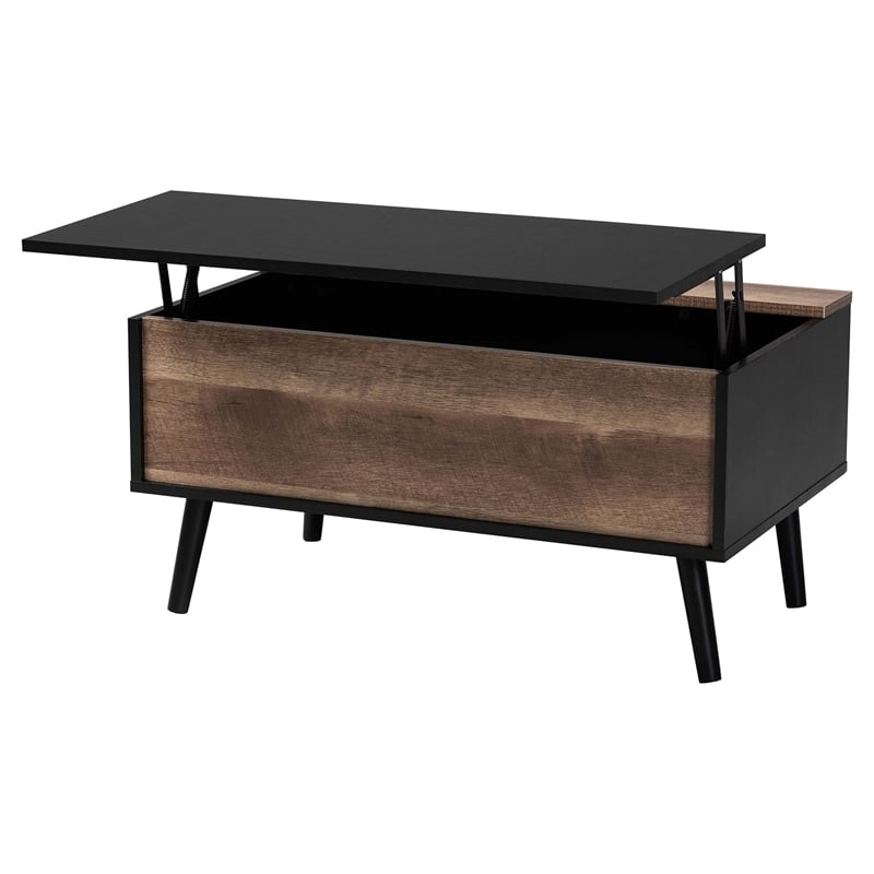 Baxton Studio Two-Tone Black and Brown Finished Wood Table with Storage