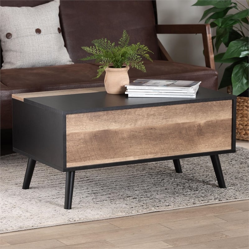 Baxton Studio Two-Tone Black and Brown Finished Wood Table with Storage