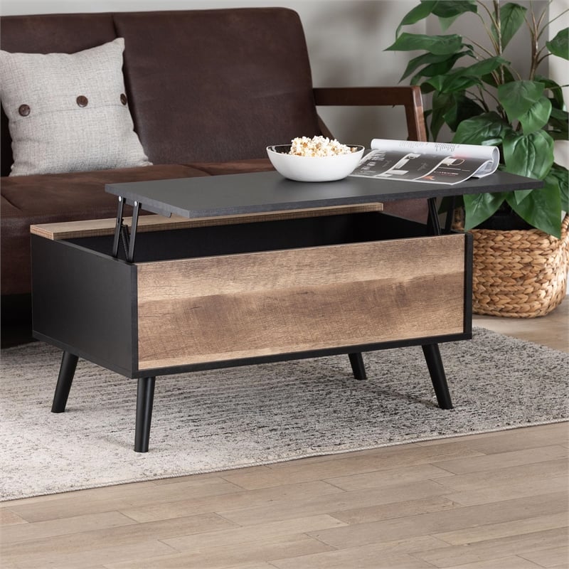 Baxton Studio Two-Tone Black and Brown Finished Wood Table with Storage
