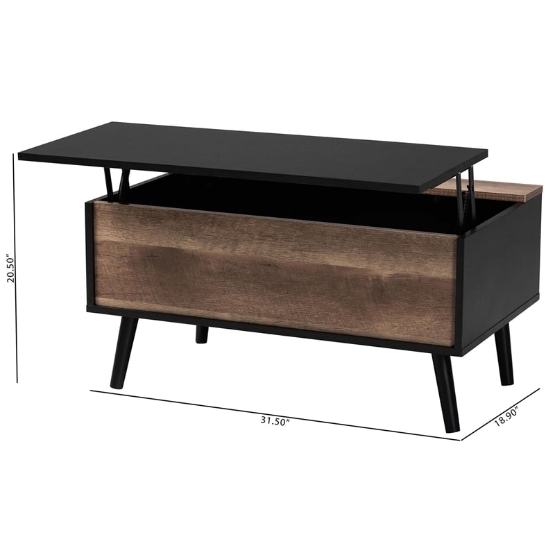Baxton Studio Two-Tone Black and Brown Finished Wood Table with Storage