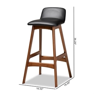 Baxton Studio Black Upholstered and Brown Finished Wood 2-Piece Bar Stool Set