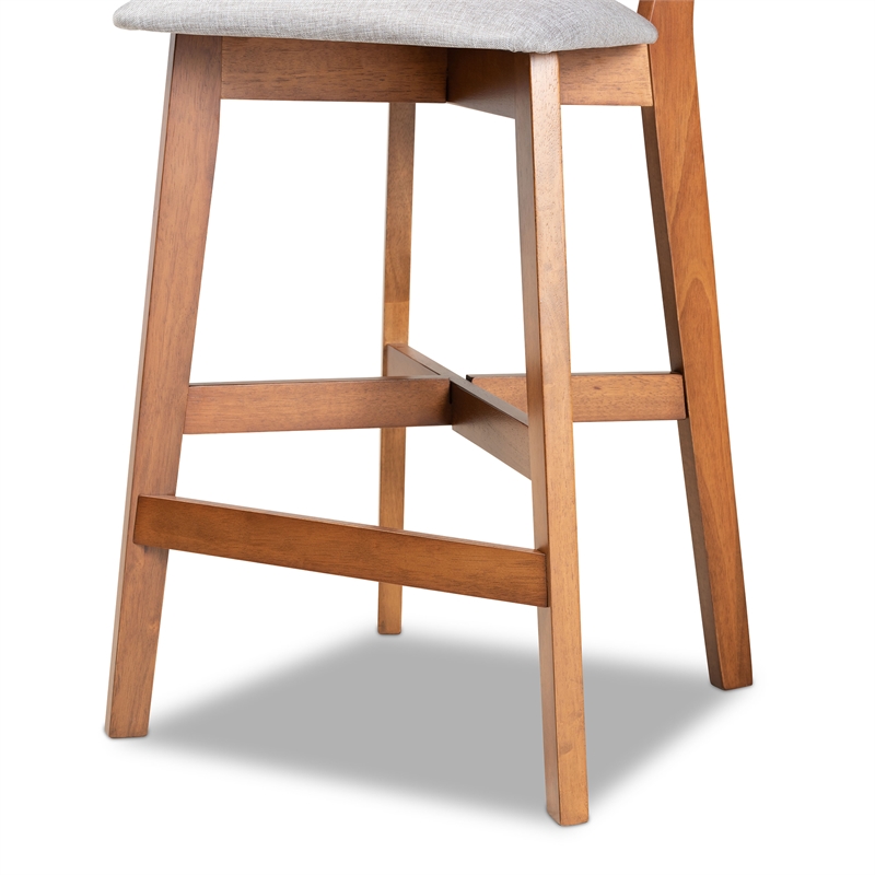 Baxton Studio Grey Upholstered and Brown Finished Wood 2-Piece Counter Stool Set