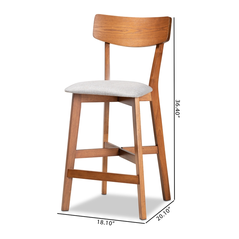 Baxton Studio Grey Upholstered and Brown Finished Wood 2-Piece Counter Stool Set