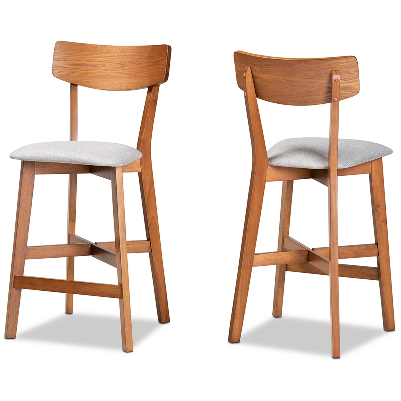 Baxton Studio Grey Upholstered and Brown Finished Wood 2-Piece Counter Stool Set