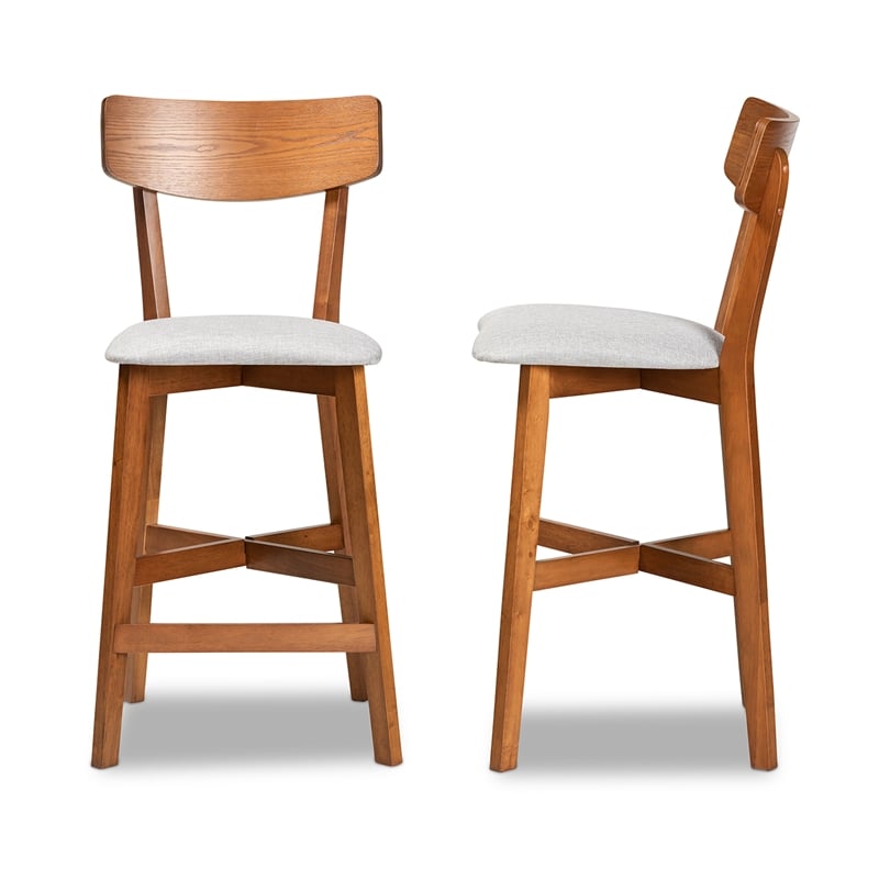 Baxton Studio Grey Upholstered and Brown Finished Wood 2-Piece Counter Stool Set