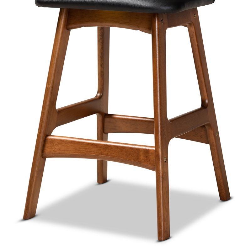 Baxton Studio Black Upholstered and Brown Finished Wood 2-Piece Stool Set