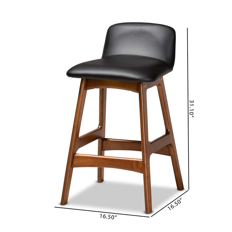 Baxton Studio Black Upholstered and Brown Finished Wood 2-Piece Stool Set