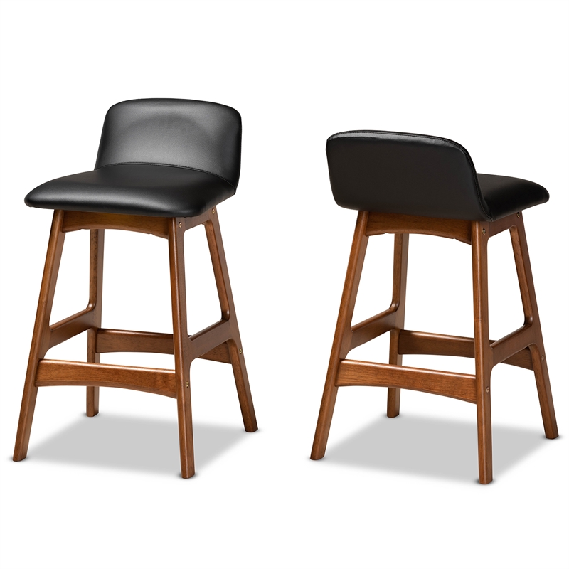 Baxton Studio Black Upholstered and Brown Finished Wood 2-Piece Stool Set