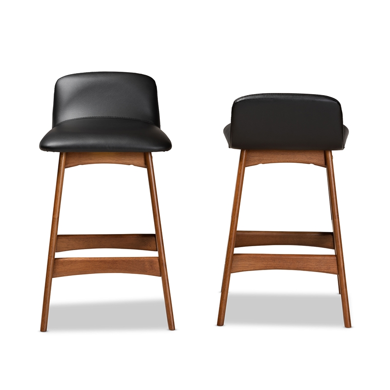 Baxton Studio Black Upholstered and Brown Finished Wood 2-Piece Stool Set
