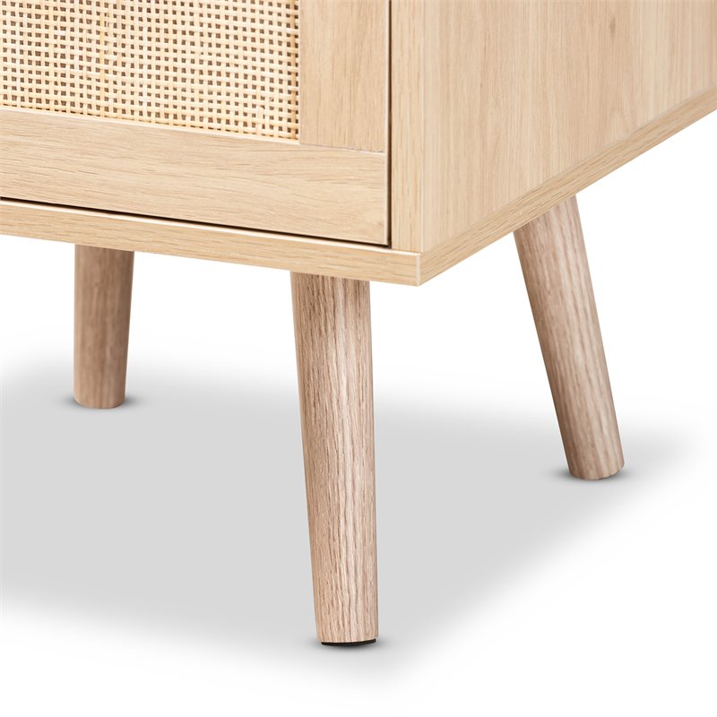 Baxton Studio Baird Light Oak Brown Wood and Rattan 2-Drawer End Table