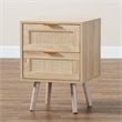 Baxton Studio Baird Light Oak Brown Wood and Rattan 2-Drawer End Table