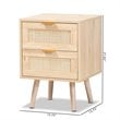 Baxton Studio Baird Light Oak Brown Wood and Rattan 2-Drawer End Table
