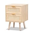 Baxton Studio Baird Light Oak Brown Wood and Rattan 2-Drawer End Table