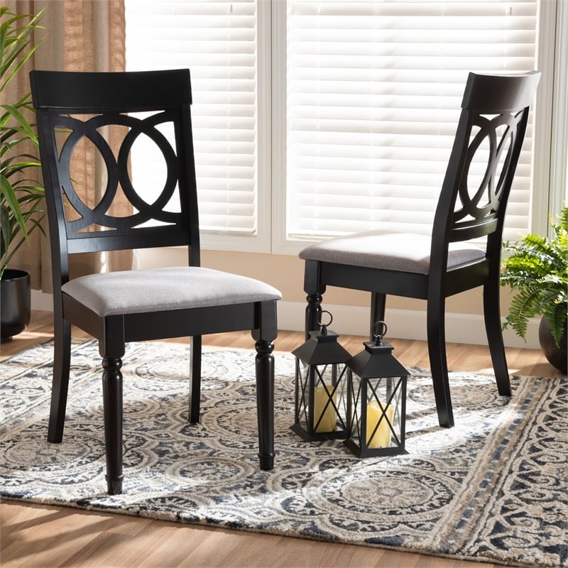 Baxton Studio Grey Upholstered and Brown Finished Wood 2-Piece Dining Chair Set